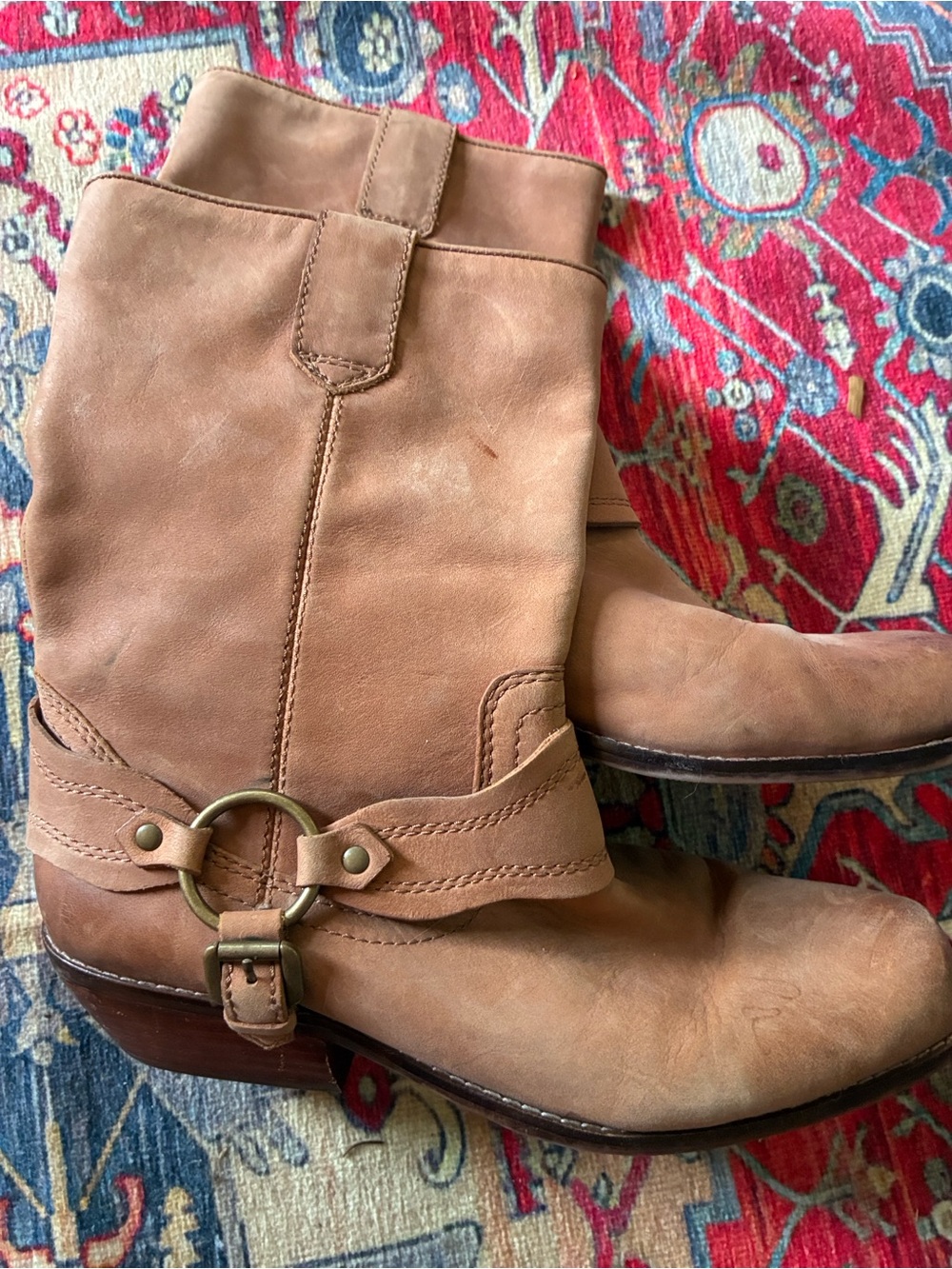 Zodiac Y2K Omni Brown Leather Boots with Ring Harness 8.5 70s style